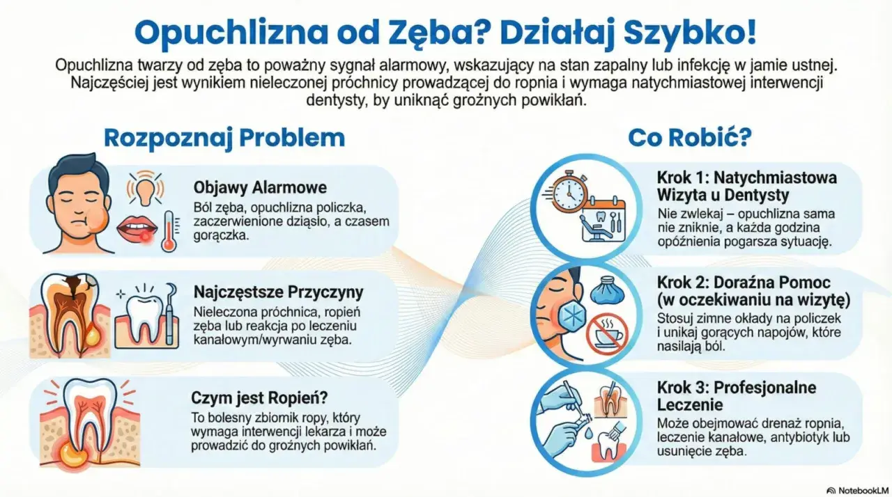 Tragiczny ból zęba i opuchlizna policzka to sygnał alarmowy. Infekcja wymaga natychmiastowej wizyty u dentysty, by uniknąć powikłań.