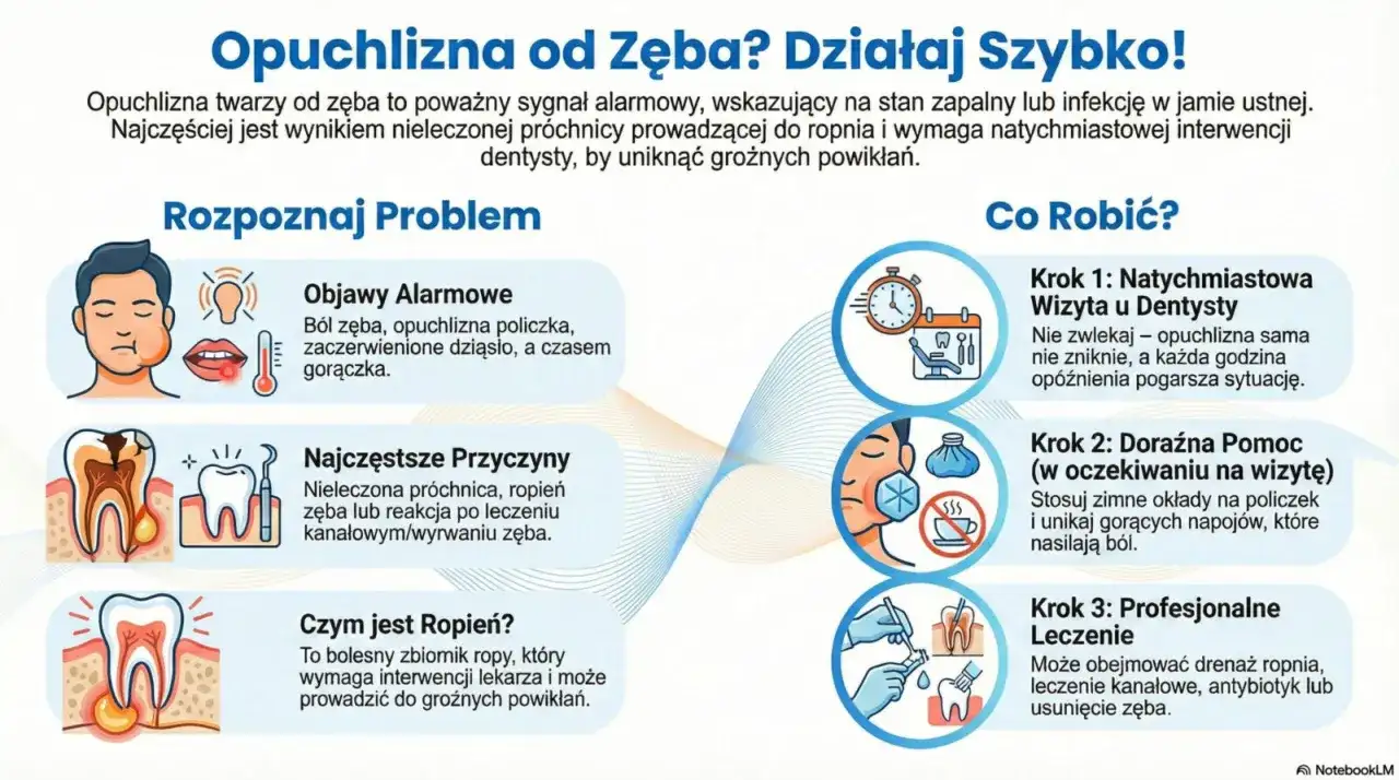 Tragiczny ból zęba i opuchlizna policzka to sygnał alarmowy. Infekcja wymaga natychmiastowej wizyty u dentysty, by uniknąć powikłań.